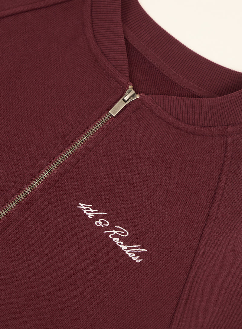 Burgundy Contrast Stripe Zip Bomber Jacket