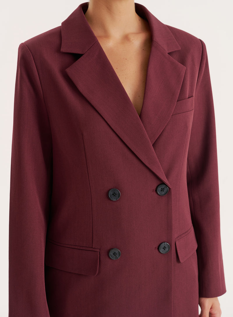 Burgundy Tailored Oversized Blazer-Maggie