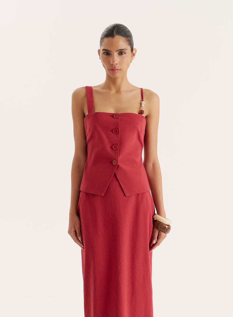 Rust Bead Strap Detail Split Front Top- Irisa