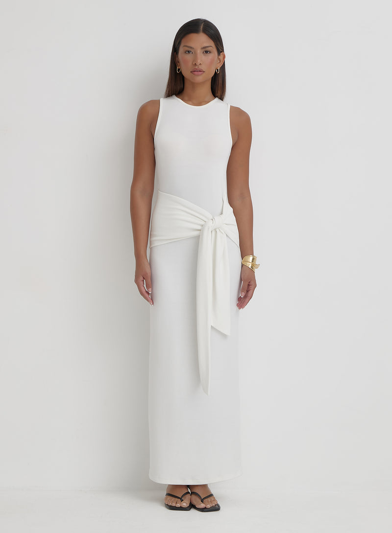 Cream Tie Front Maxi Dress- Adanna