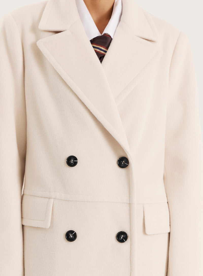 Cream Wool Double-Breasted Coat- Melia