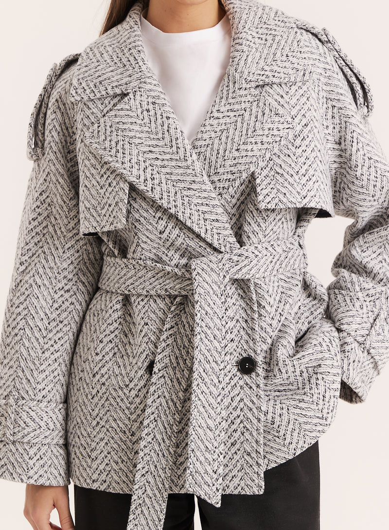 Light Grey Marl Belted Trench Coat- Carter