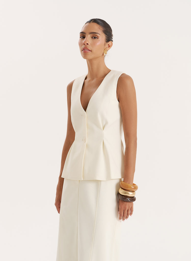 Cream Tailored Cinched Waistcoat- Mila