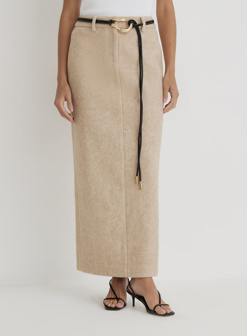 Beige Wool Maxi Skirt- Sammy