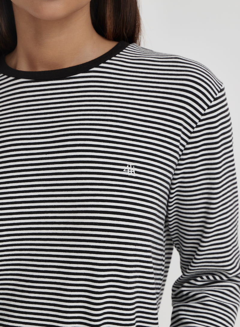 Black And Cream Stripe Long Sleeve Top- Peppi