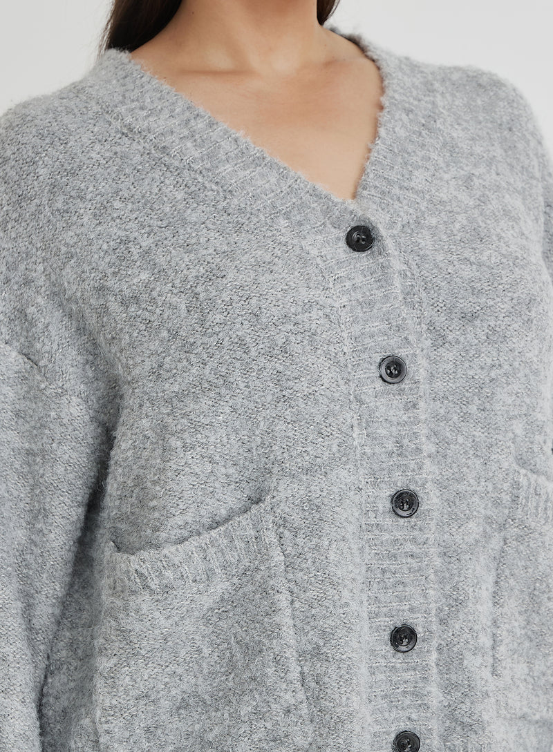 Grey Plus Size Brushed Knit Cardigan- Lidia