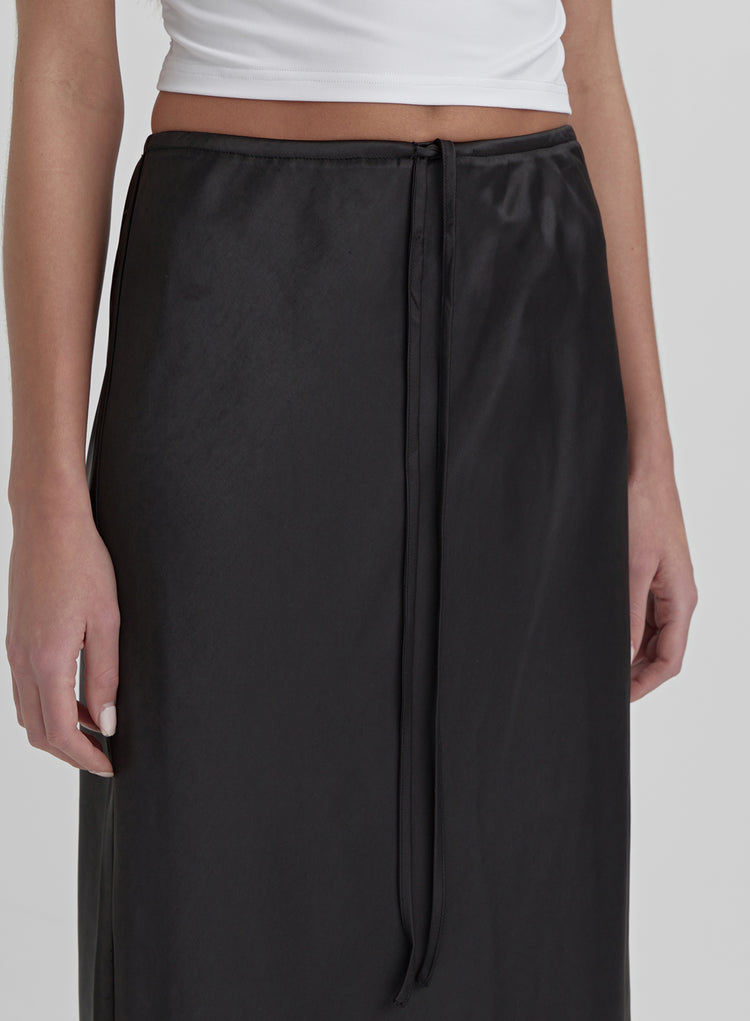 Black Satin Midaxi Skirt- Yimena