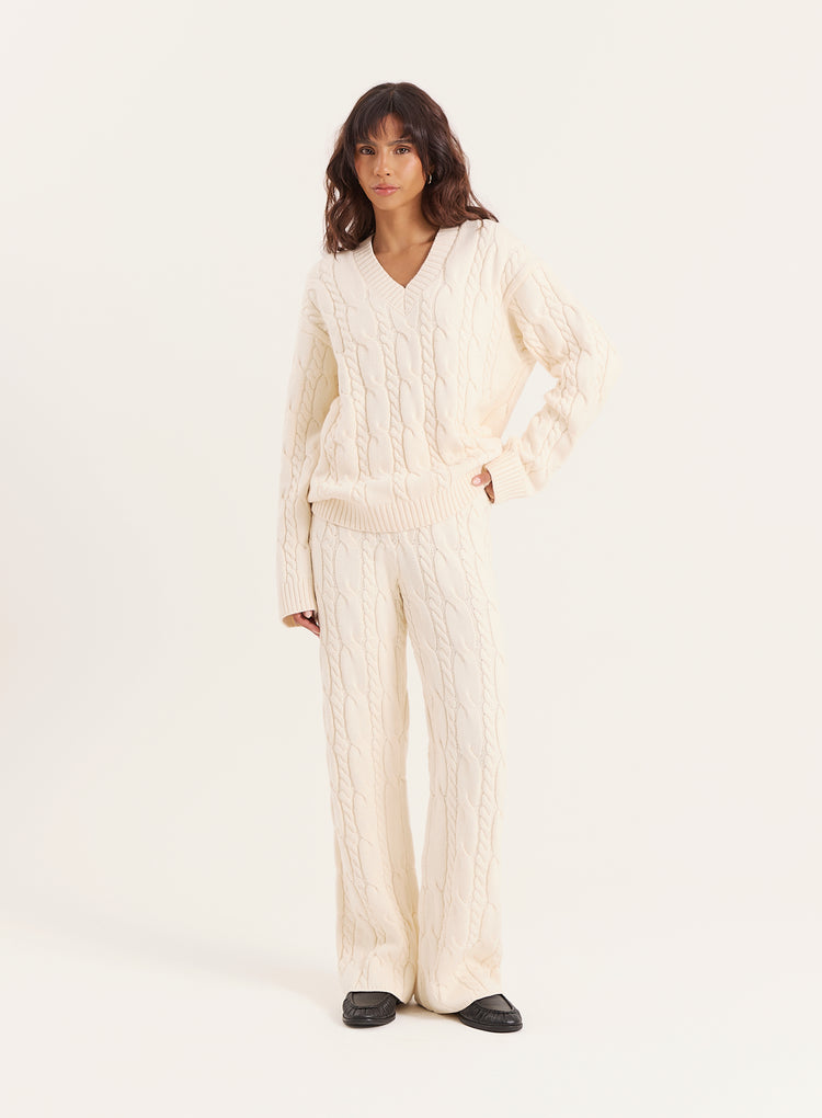 Cream Cable Knitted Trousers- Jordan