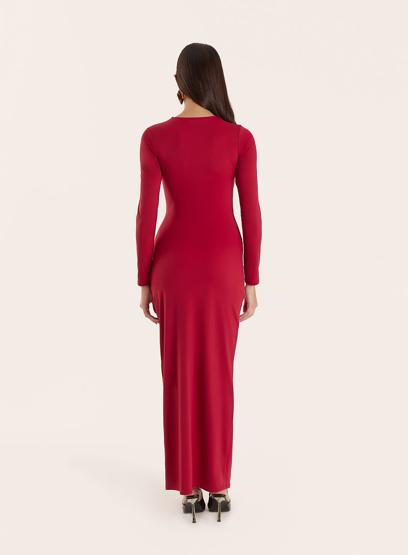 Red Jersey Hardware Waist Detail Maxi Dress- Mel