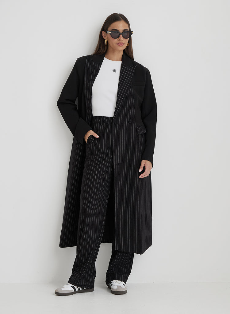 Black Pinstripe Tailored Straight Leg Trouser - Libby