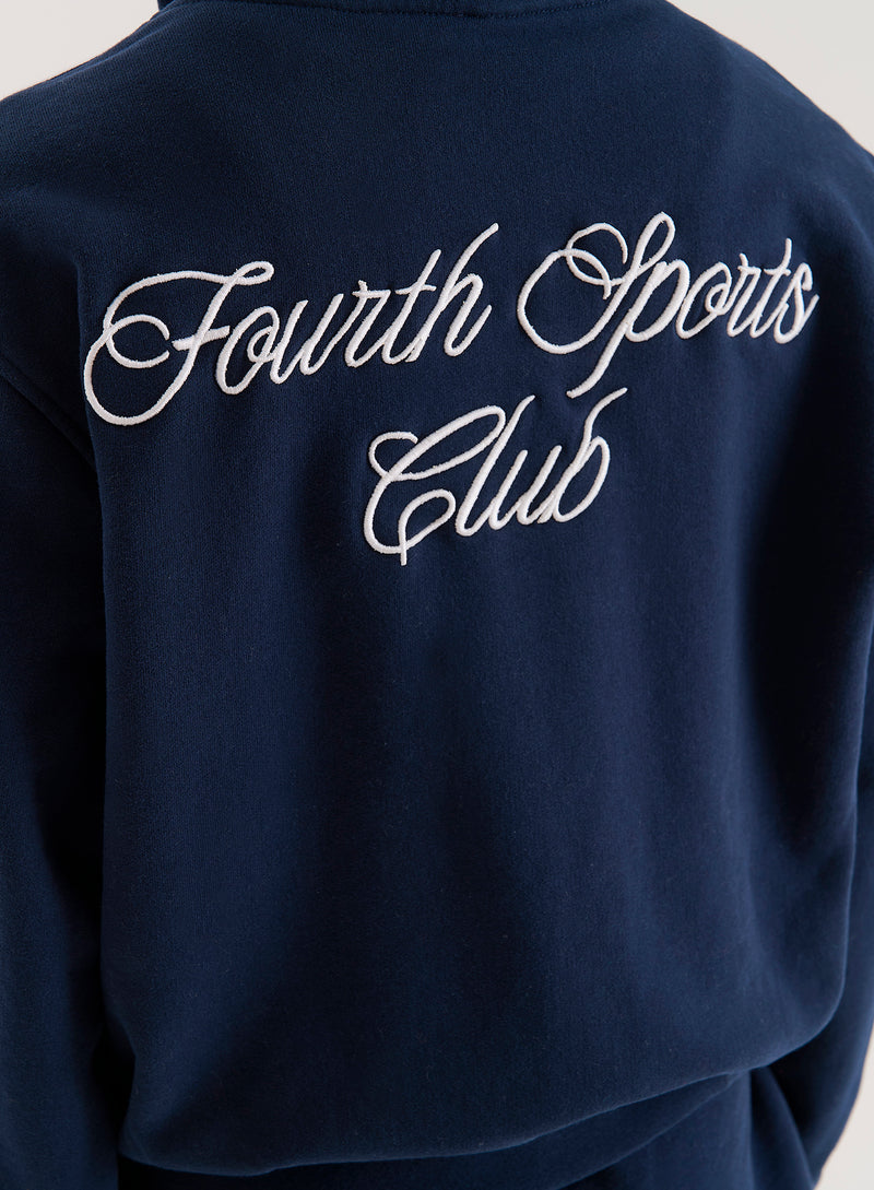 Navy Fourth Branded Cropped Zip Hoodie- Carey