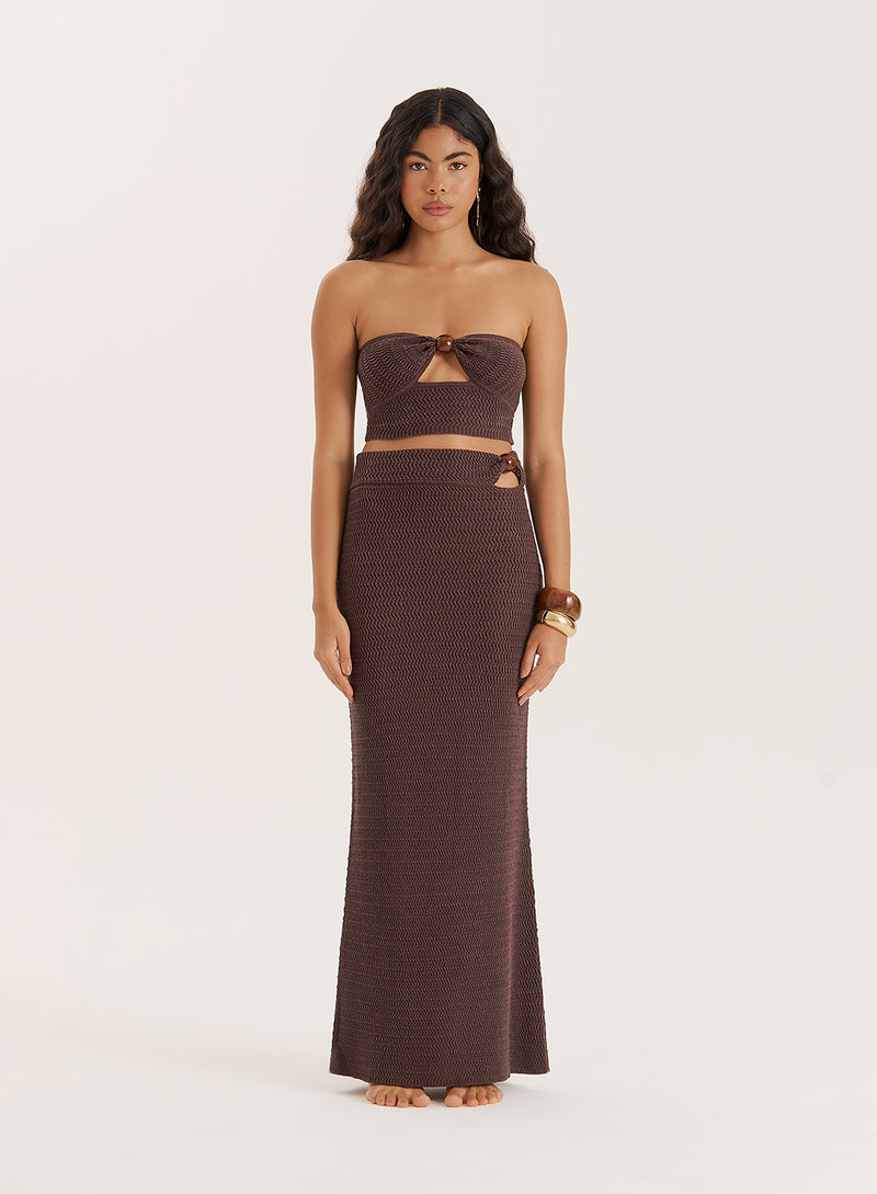 Brown Knitted Bead Detail Bandeau Top- Orilla