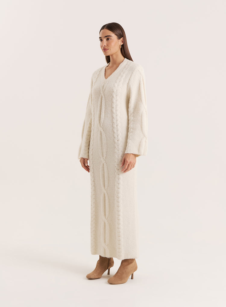 Cream Chunky Knit Maxi Dress- Dakota