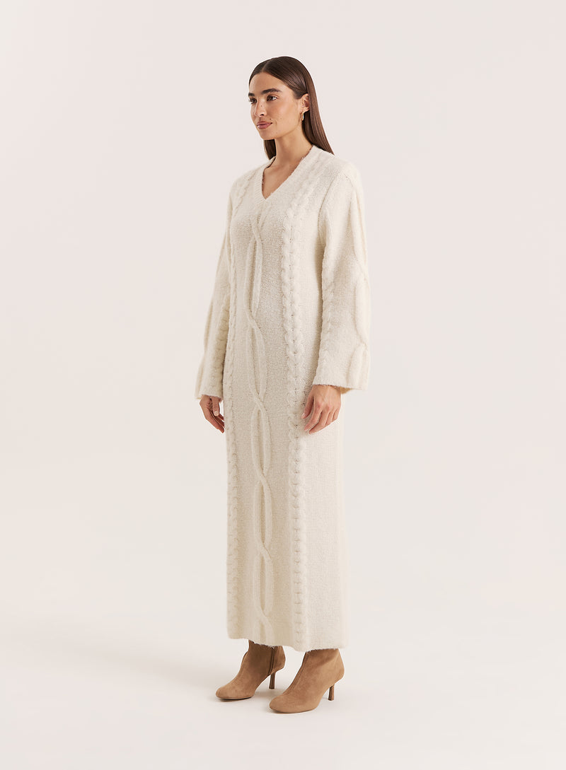 Cream Chunky Knit Maxi Dress- Dakota