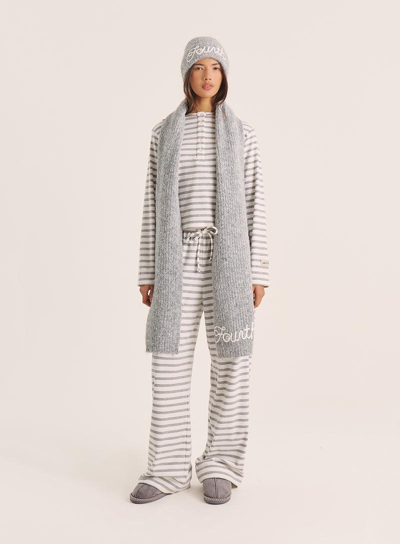 Light Grey Striped Jersey Ribbed Top