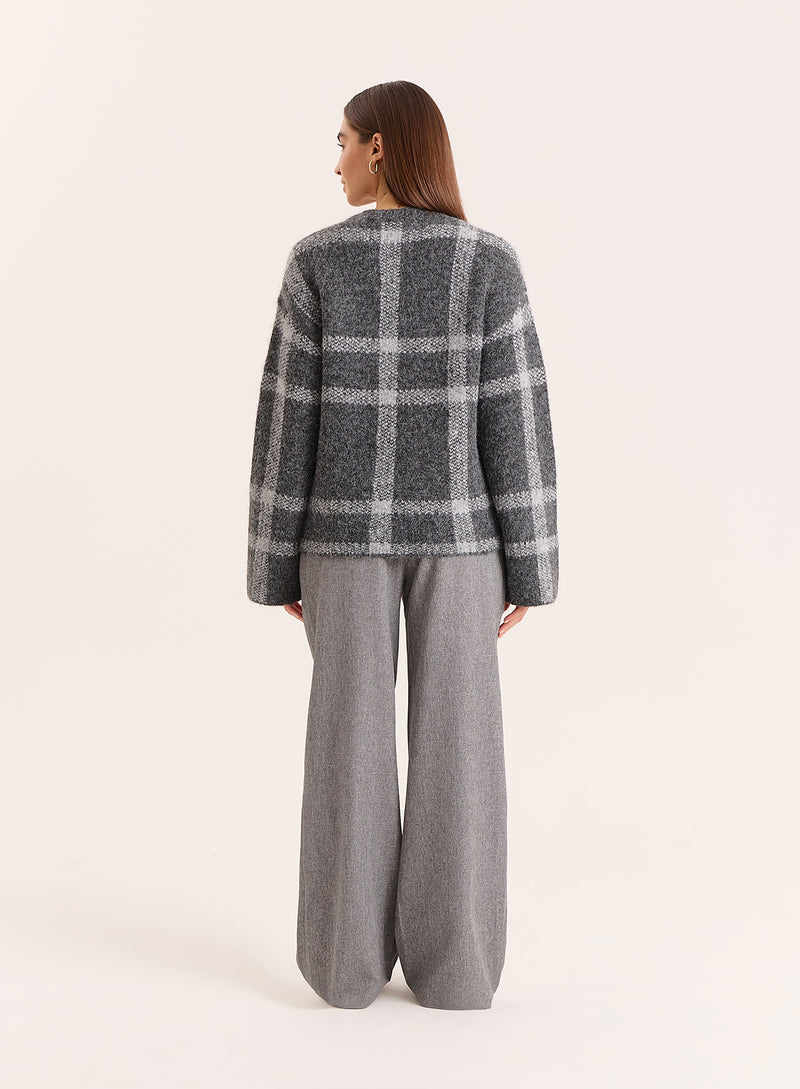 Grey Checked Wide-Sleeved Jumper- Adrian