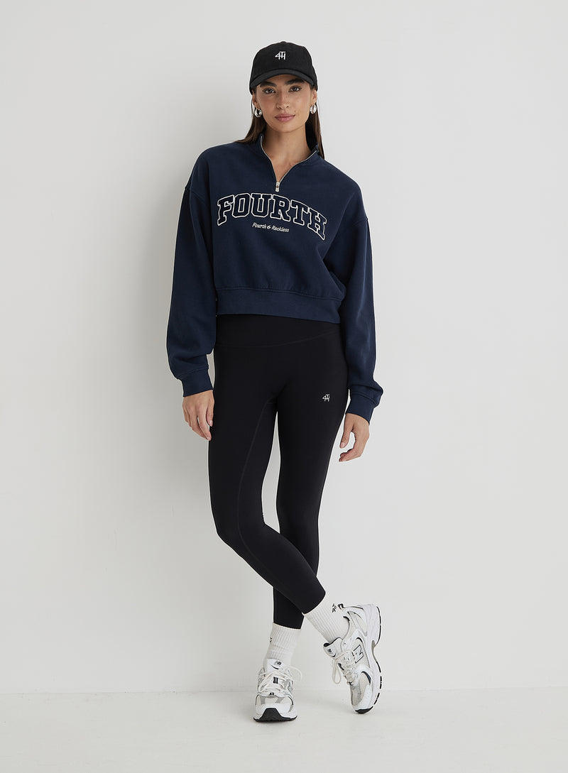 Navy Fourth Half Zip Cropped Sweatshirt- Zenya