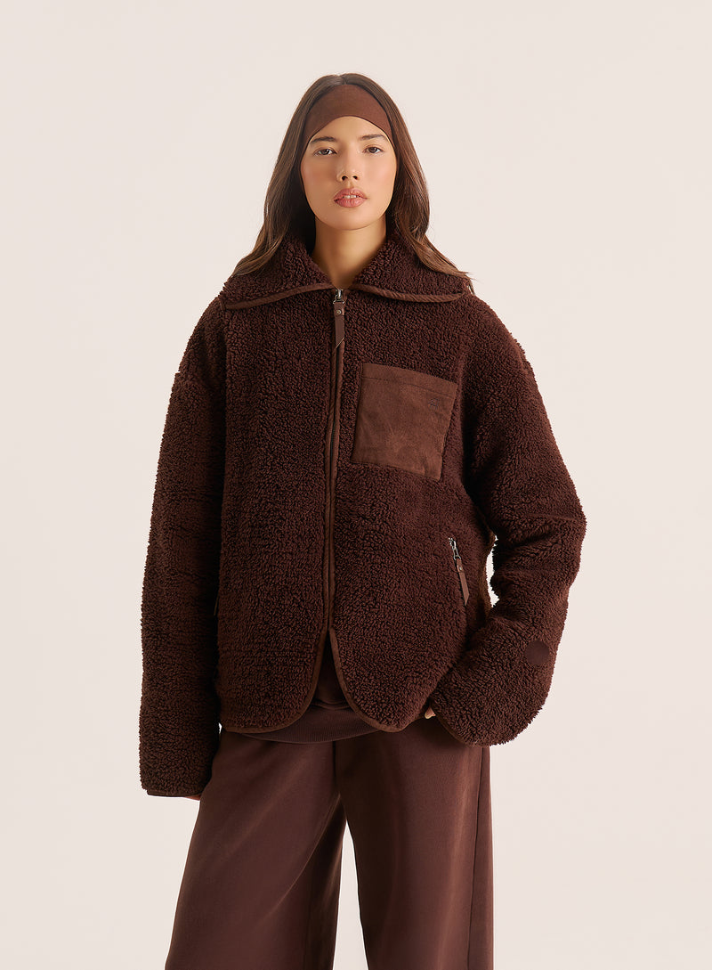Chocolate Pocket Detail Zip Fleece Jacket