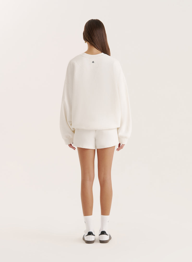 Off White Embroidered Emblem Sweatshirt- Nina