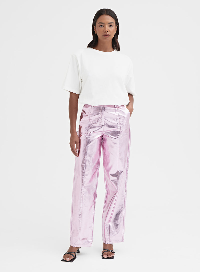 Pink Metallic Faux Leather Trouser - Zelda