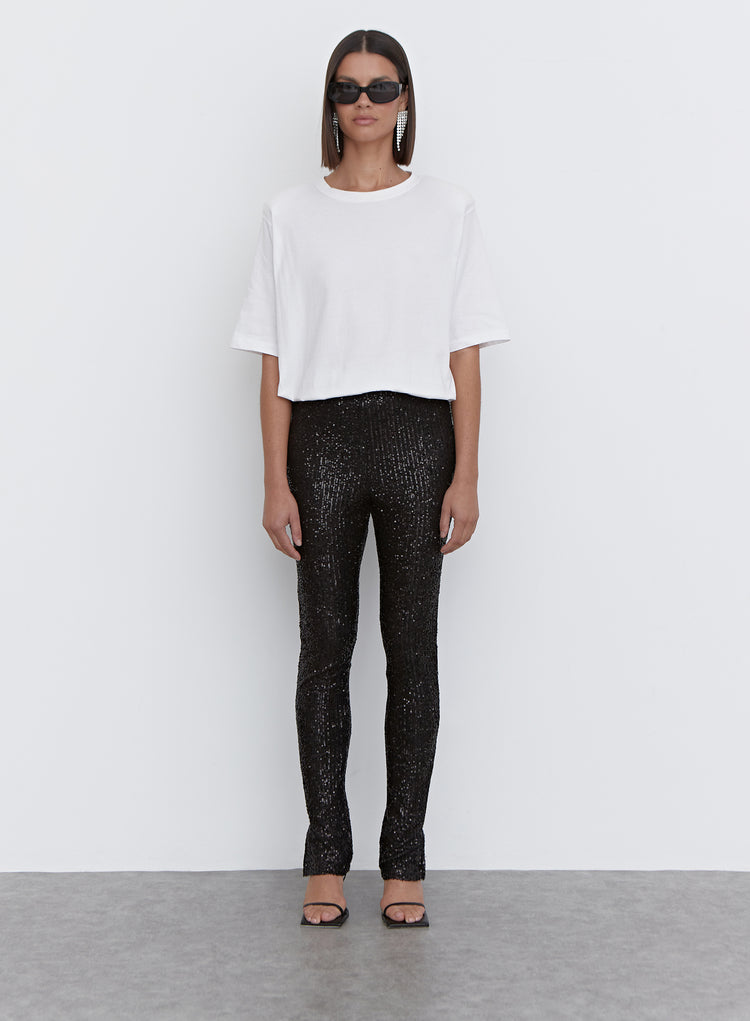 Black Sequin Split Hem Legging - Anette