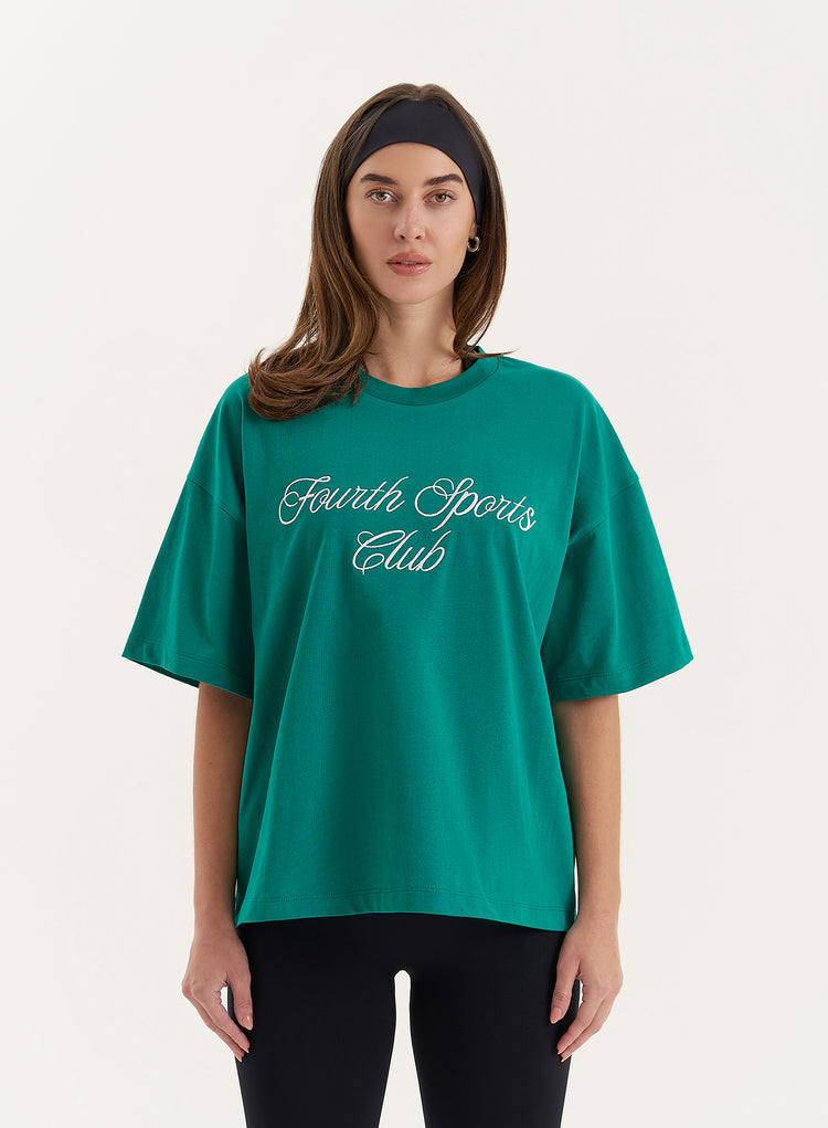 Green Sports Club Slogan Oversized T-Shirt- Estelle