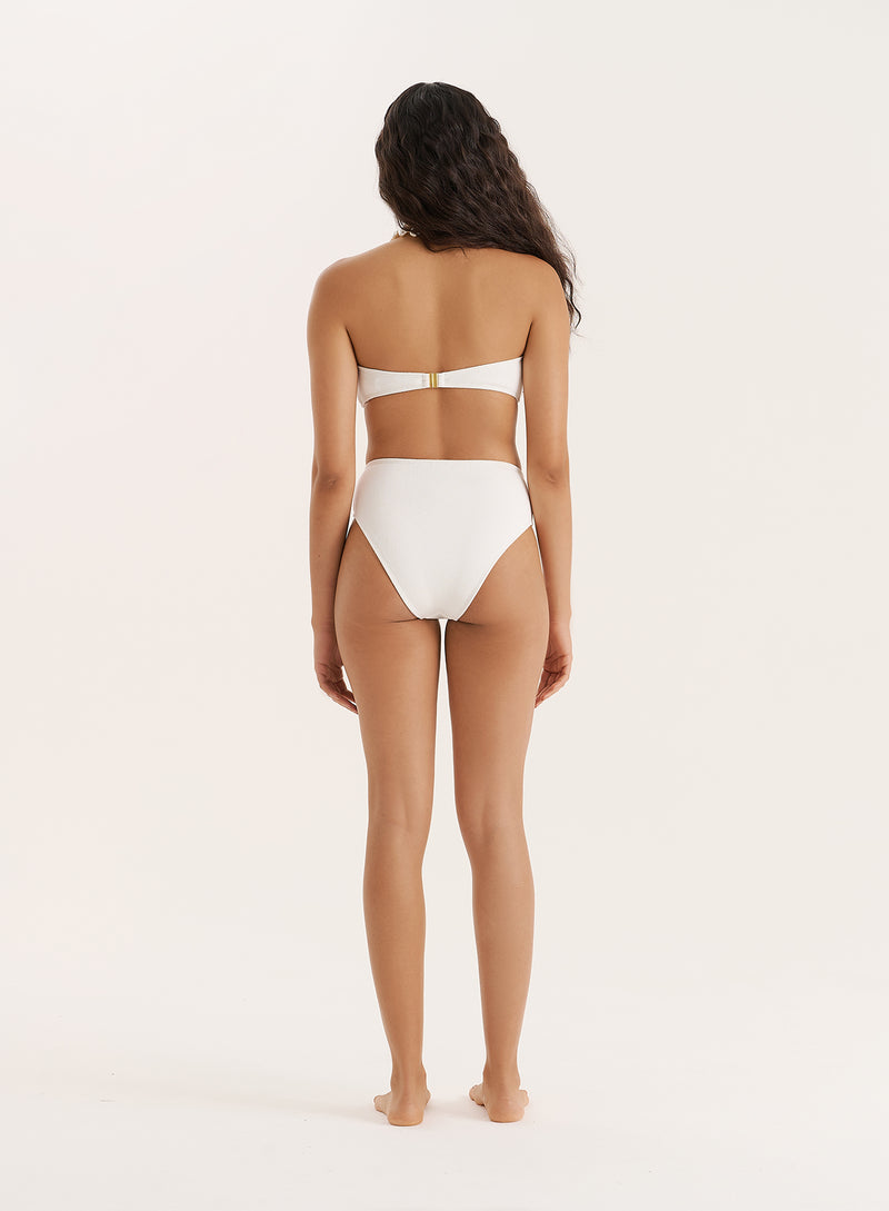 White Crinkle Bandeau Bikini Top- Rivia