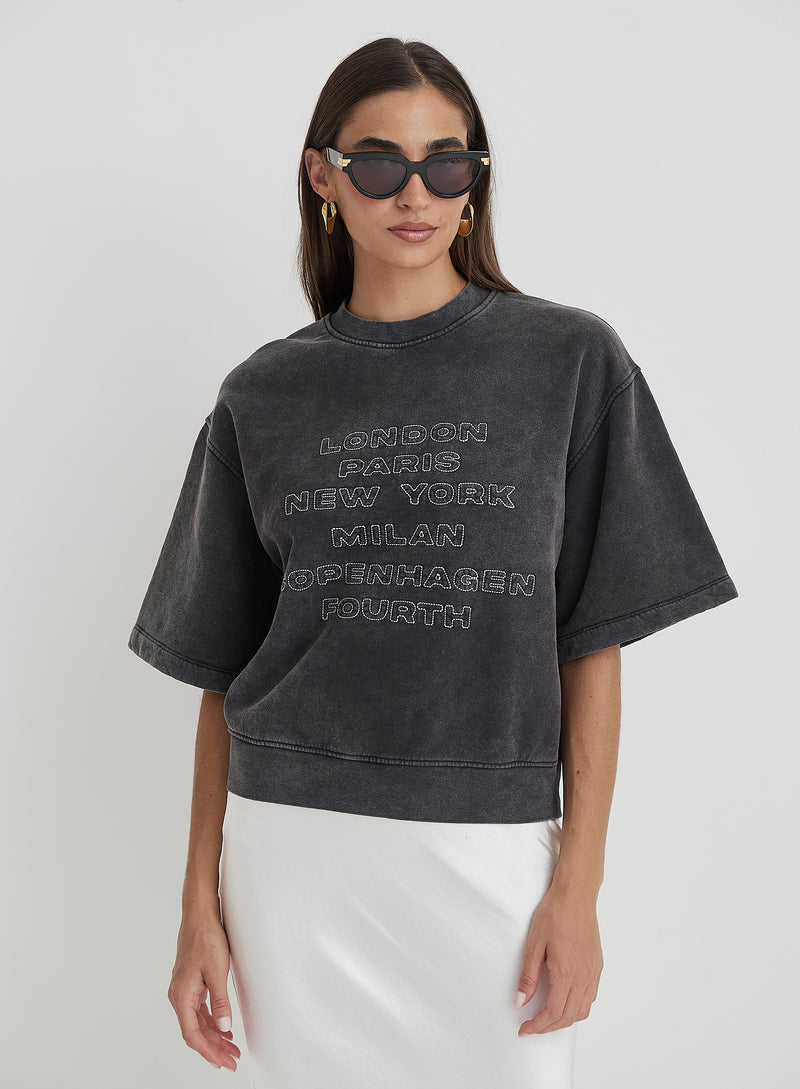 Charcoal Cropped Fashion Week T-Shirt- Christy