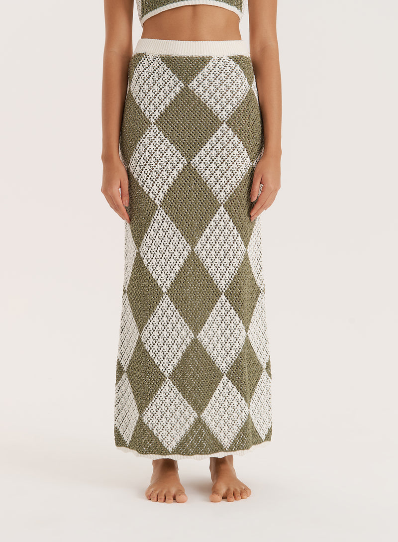 Green Crochet Knit Maxi Skirt- Sierra