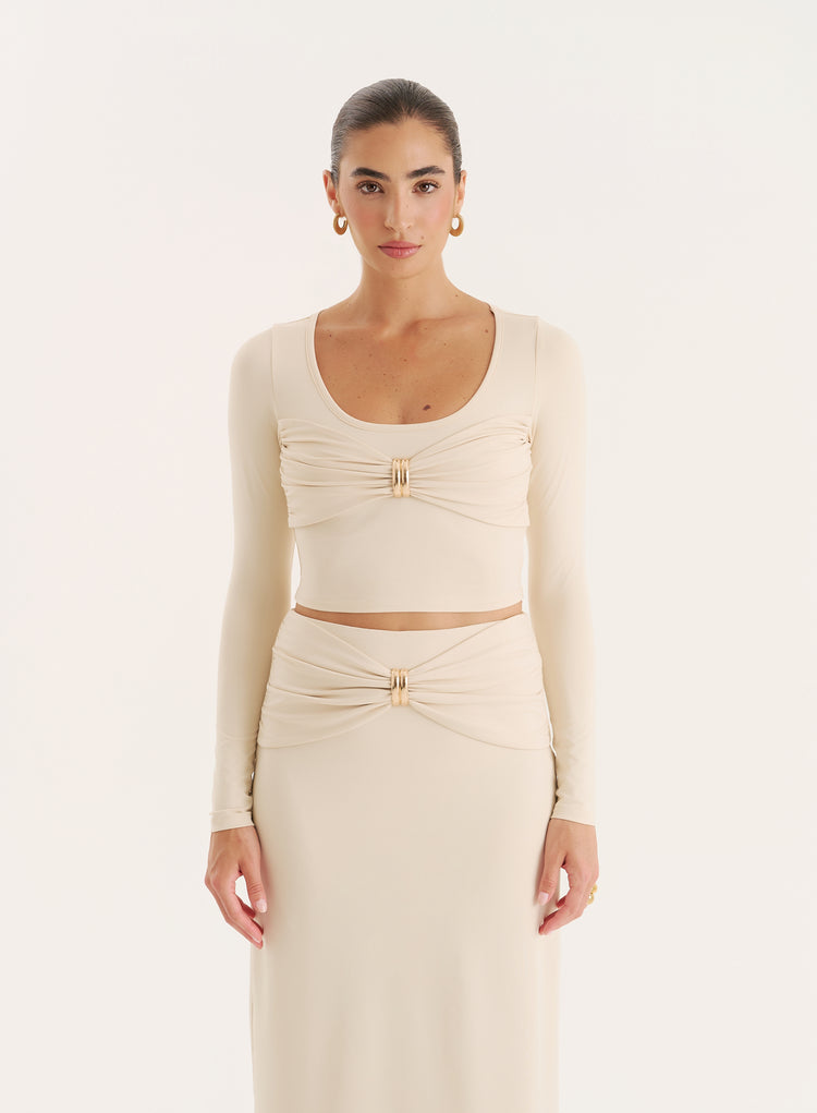 Cream Bust Detail Long Sleeve Cropped Top- Lyra