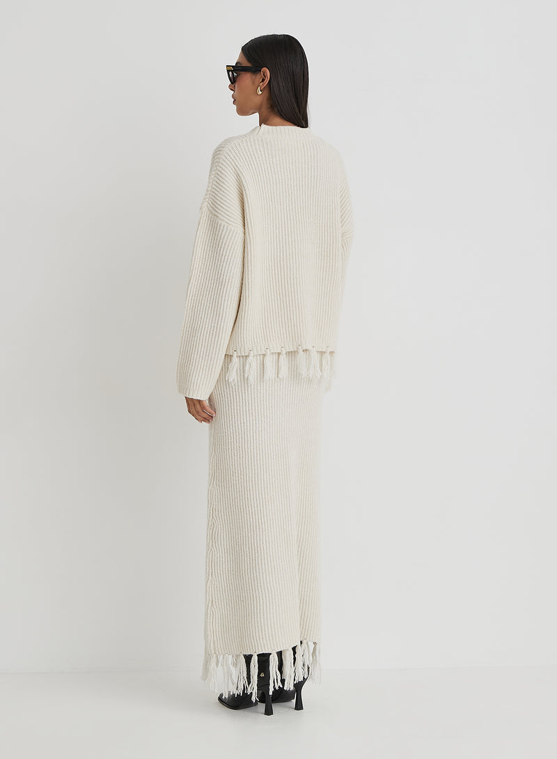 Cream Oversized Tassle Trim Jumper- Fallon