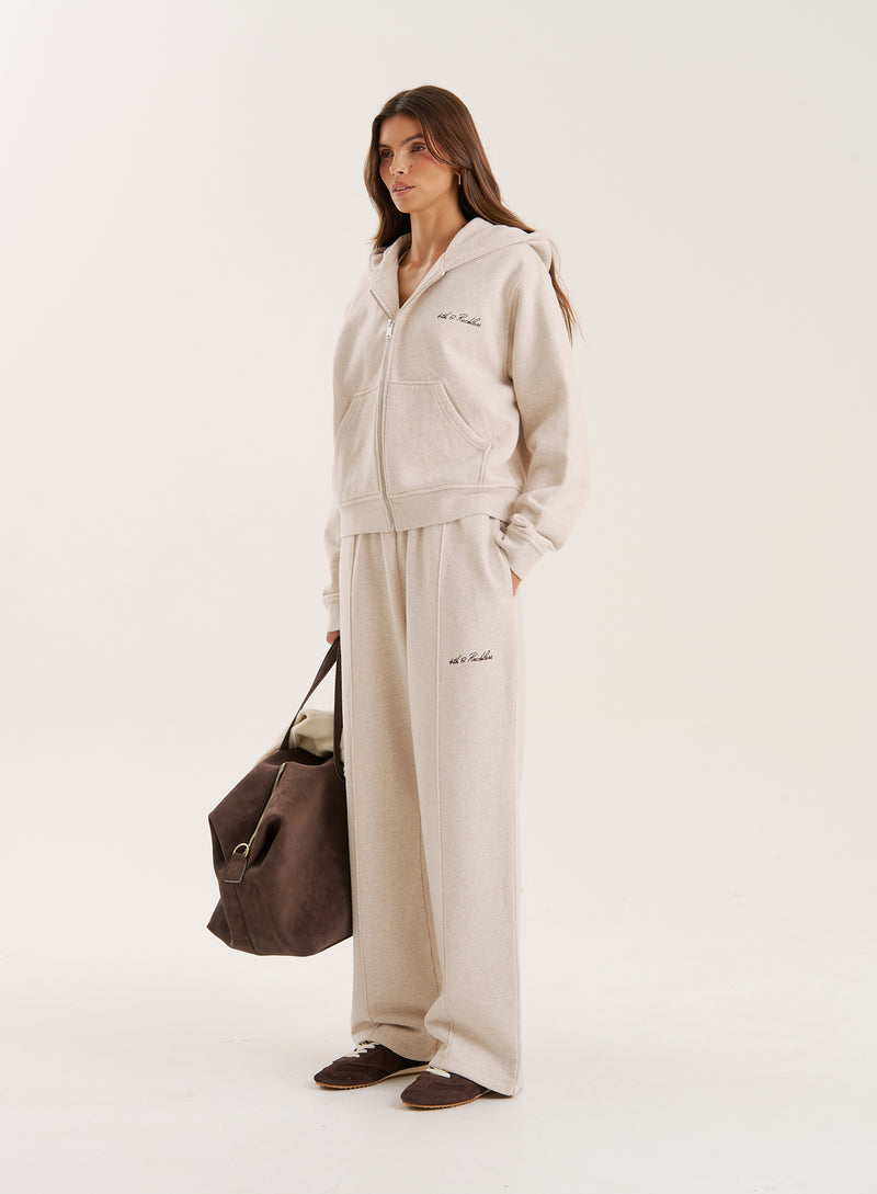 Oatmeal 4th Wide Leg Branded Joggers- Fergie