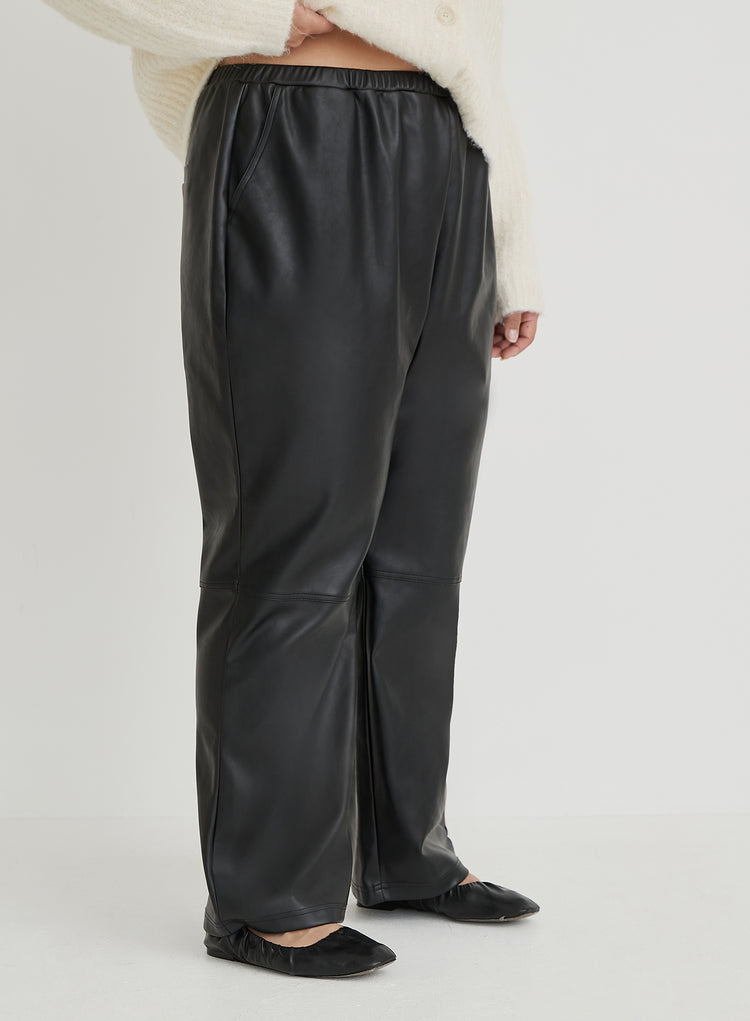 Black Curve Faux Leather Trouser- Lori