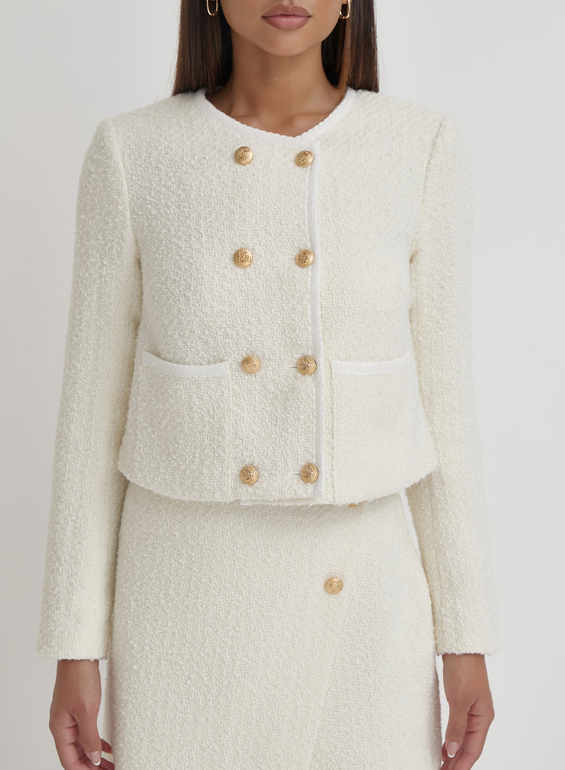 Cream Tweed Wool Jacket- Layana