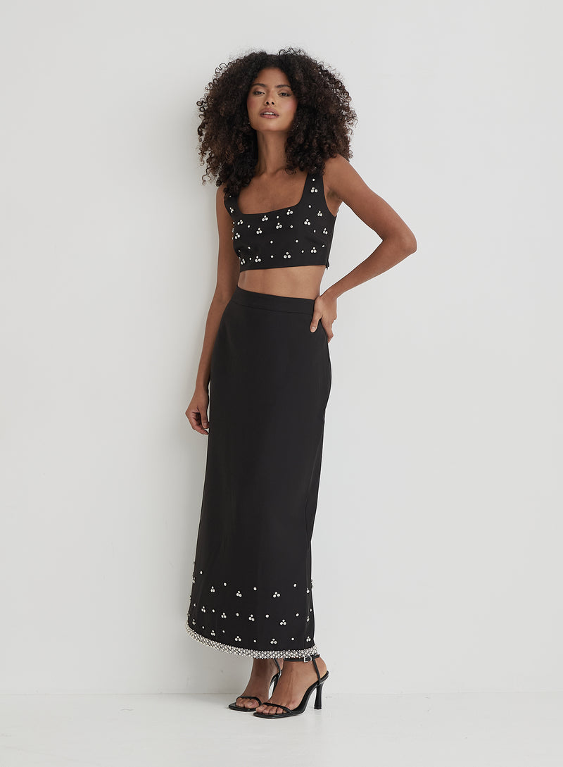 Black Embellished Crop Top- Sara