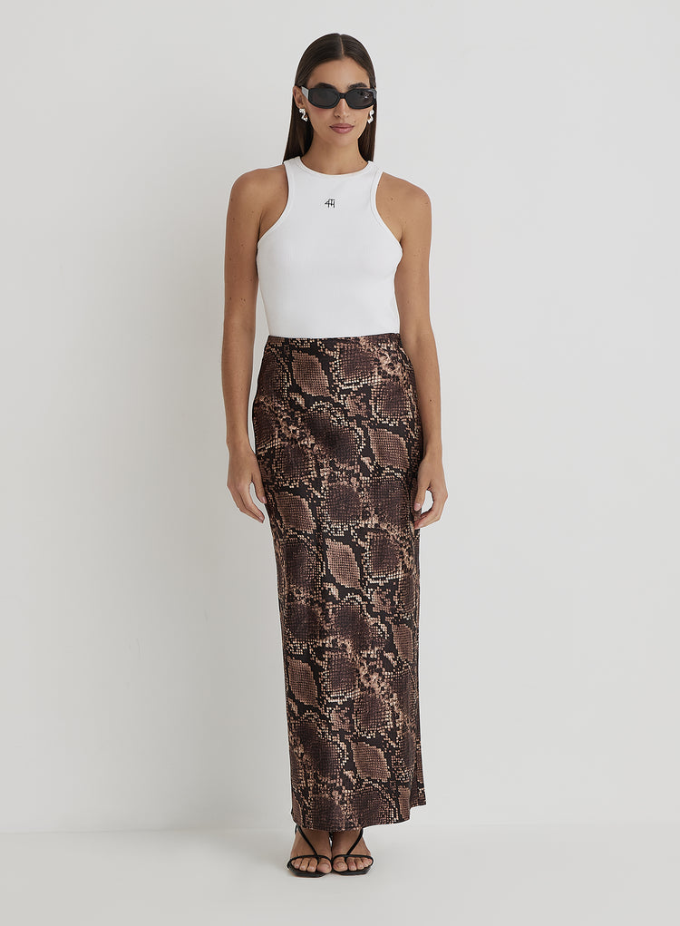 Snakeskin Satin Maxi Skirt- Novah