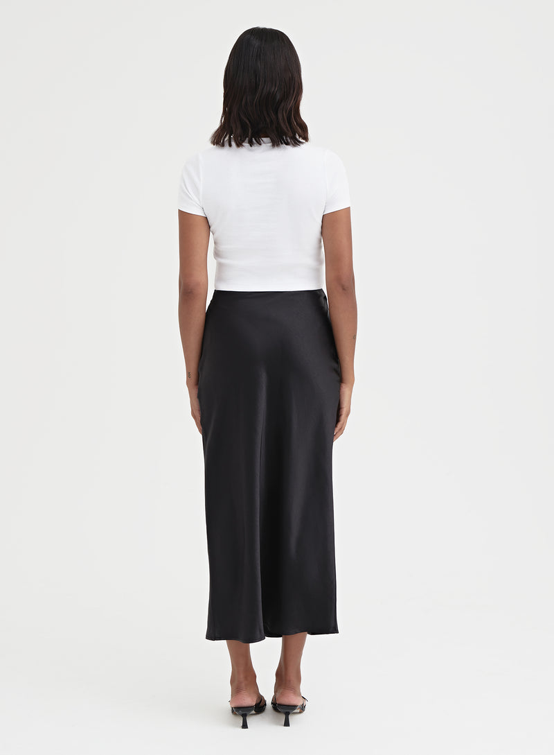 Black Satin Midaxi Skirt - Novah