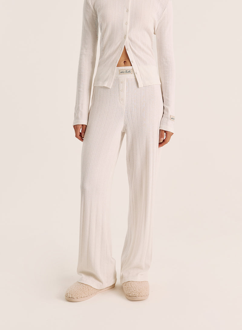 Ecru Printed Pointelle Trousers