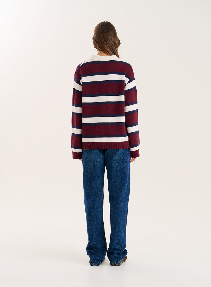 Striped Knitted Contrast Collar Jumper- Tommie