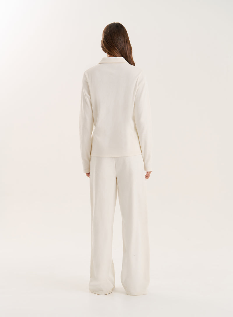 Ecru Ribbed Jersey Trousers- Liliana