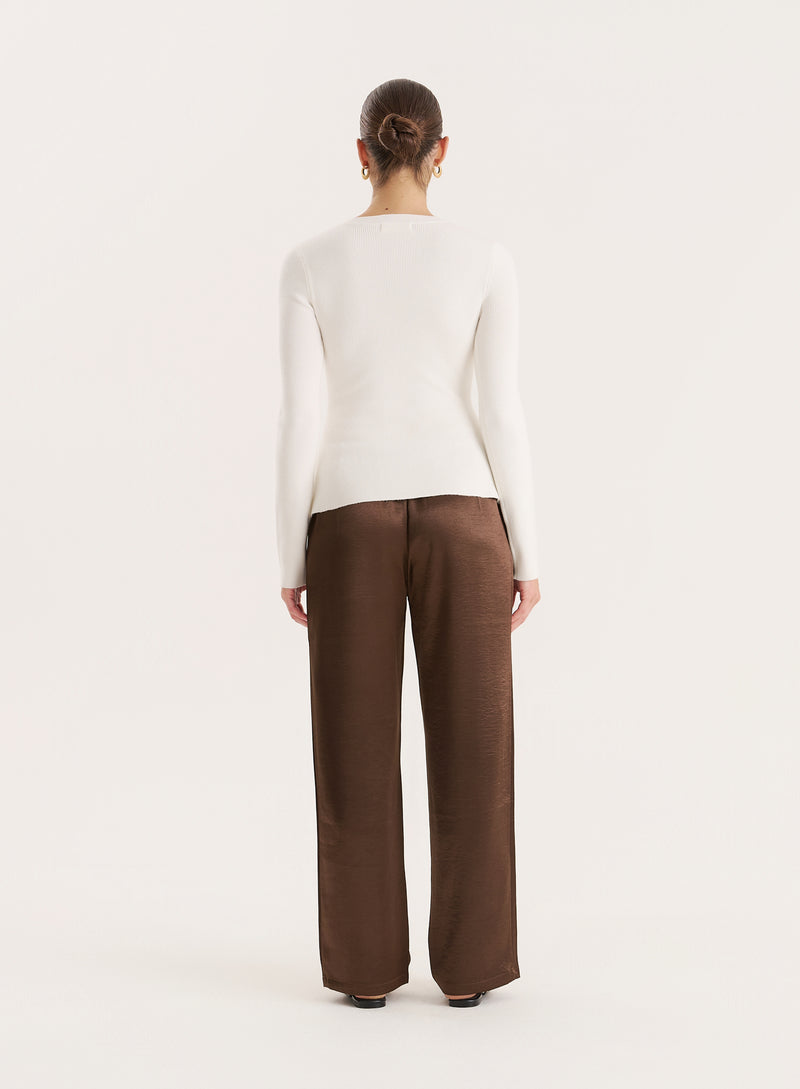 Cream Cinched Waist Knitted Cardigan- Valene