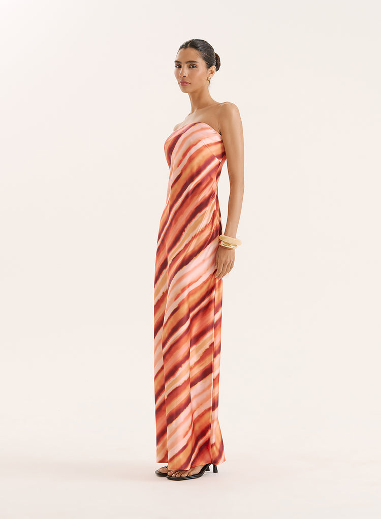 Ombre Stripe Bandeau Satin Maxi Dress- Shona