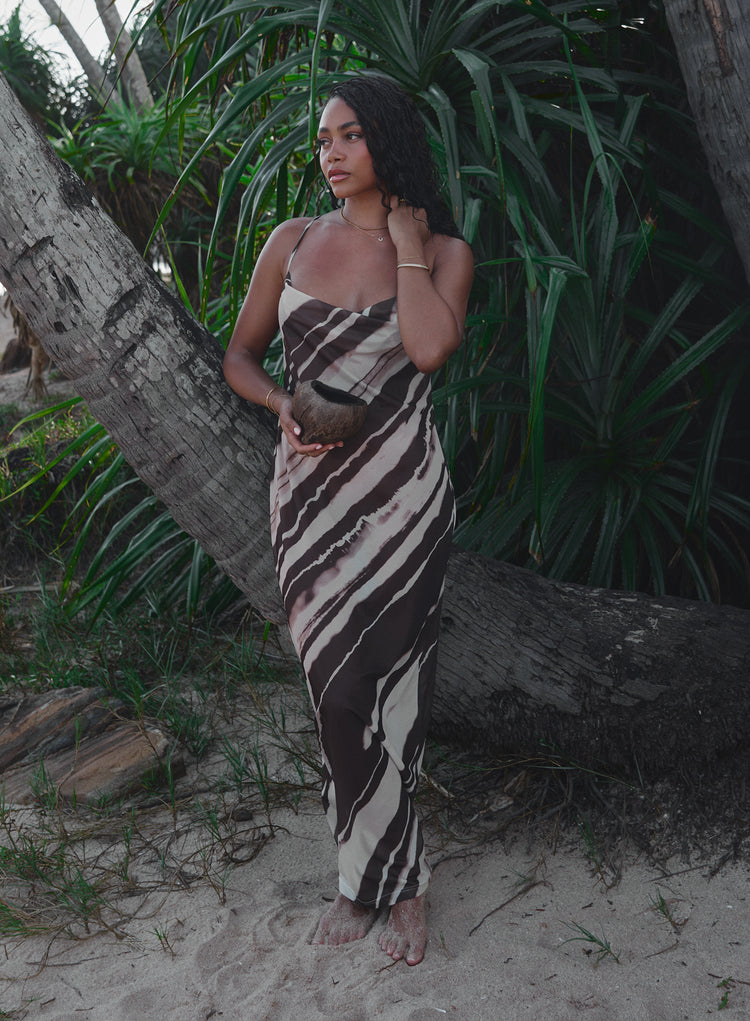 Printed Sheer Mesh Maxi Dress- Ocean