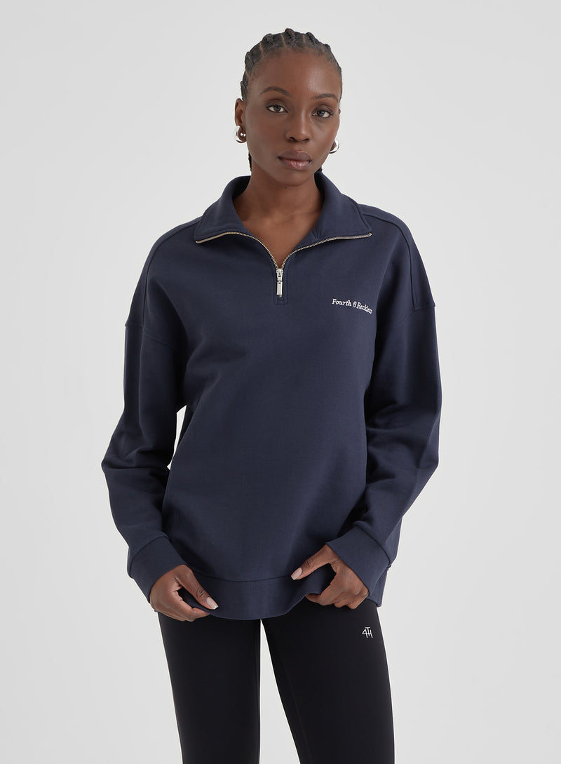 Navy Half Zip Oversized Polo Sweatshirt - Marla