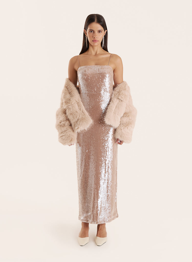 Nude Sequin Maxi Slip Dress- Norma