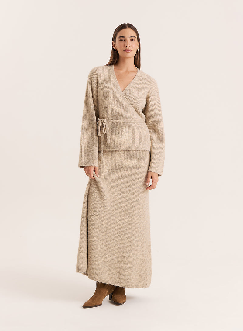 Oatmeal Knitted Maxi Skirt- Adriena