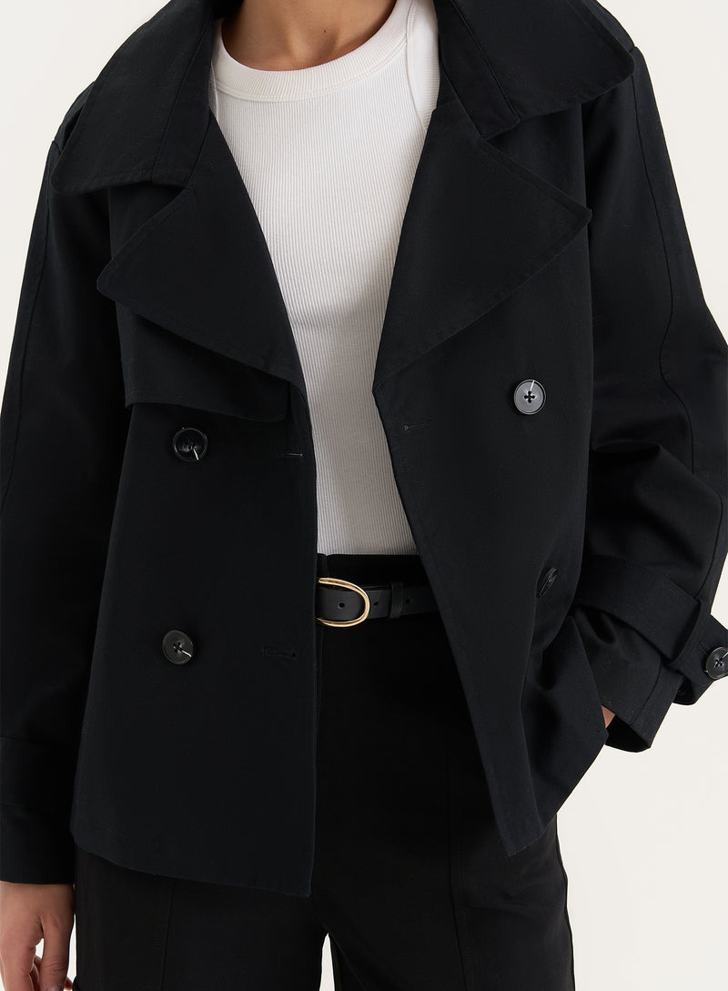 Black Cropped Trench Coat- Harlia