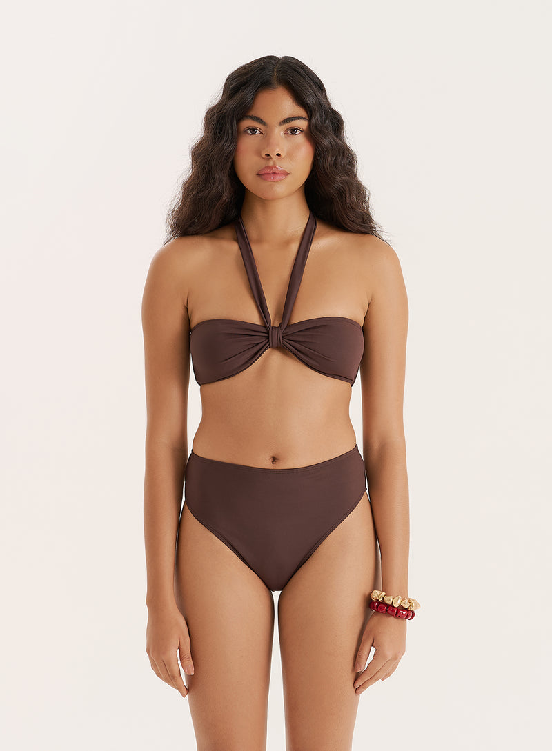Chocolate Halterneck Tie Bikini Top- Gia