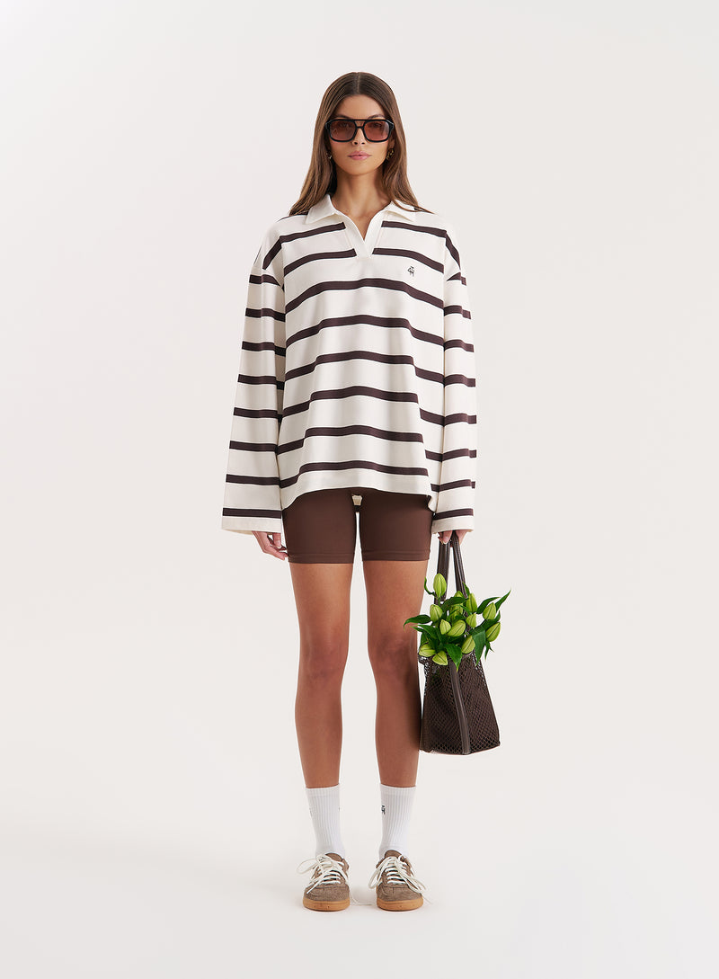 Cream Stripe Oversized Rugby Top