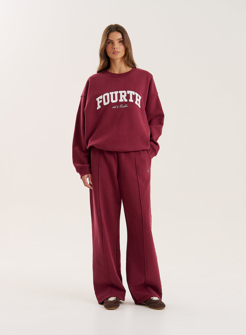 Burgundy 4th Wide Leg Branded Joggers